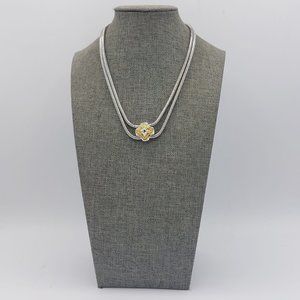 Silver Gold Toned Necklace Double Strand Attached Pendant Mixed Media Serpent Ch